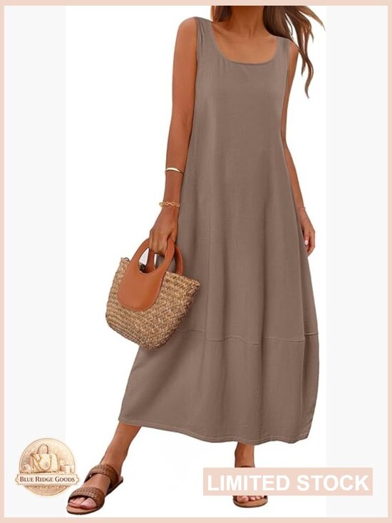 Dresses & Skirts - Sleeveless Maxi Tank Dress Scoop Neck Loose Fit Summer Casual Swing Dress with